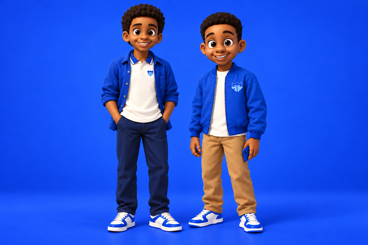John, age 14, and Jay-Jay, age 16, in coordinated TruBlu clothing